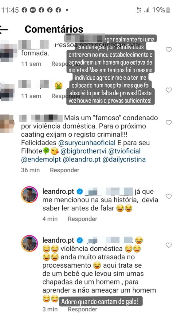 Leandro e Sury Cunha voltam a trocar 'farpas' nas redes sociais