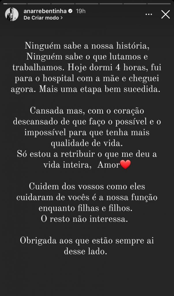 Ana Arrebentinha partilhou um sentido desabafo sobre a importância de cuidar os pais, principalmente nos momentos de maior vulnerabilidade.