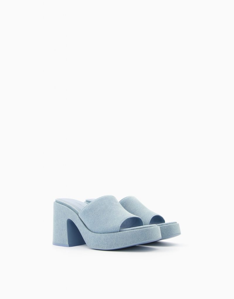 Mules tacão plataforma denim - Bershka - 35,99 €